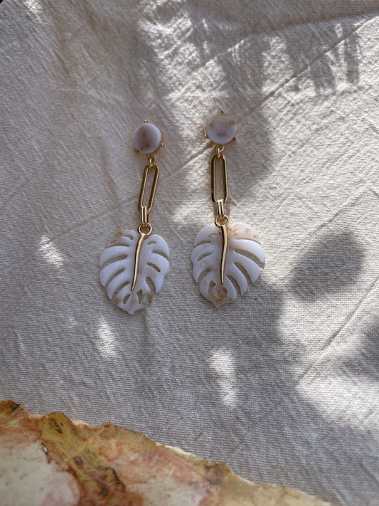 White Palm Drop Earrings
